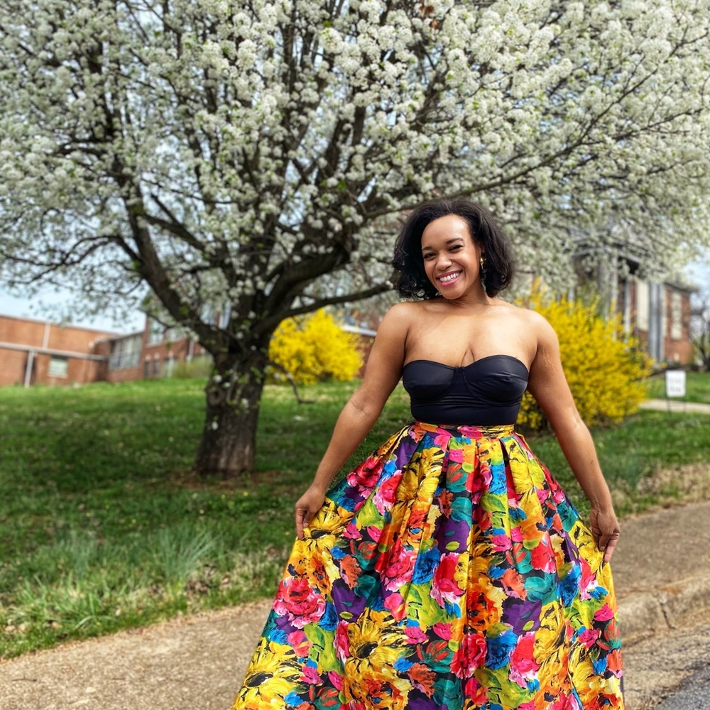 Ark & Co floral A-line full circle maxi long skirt